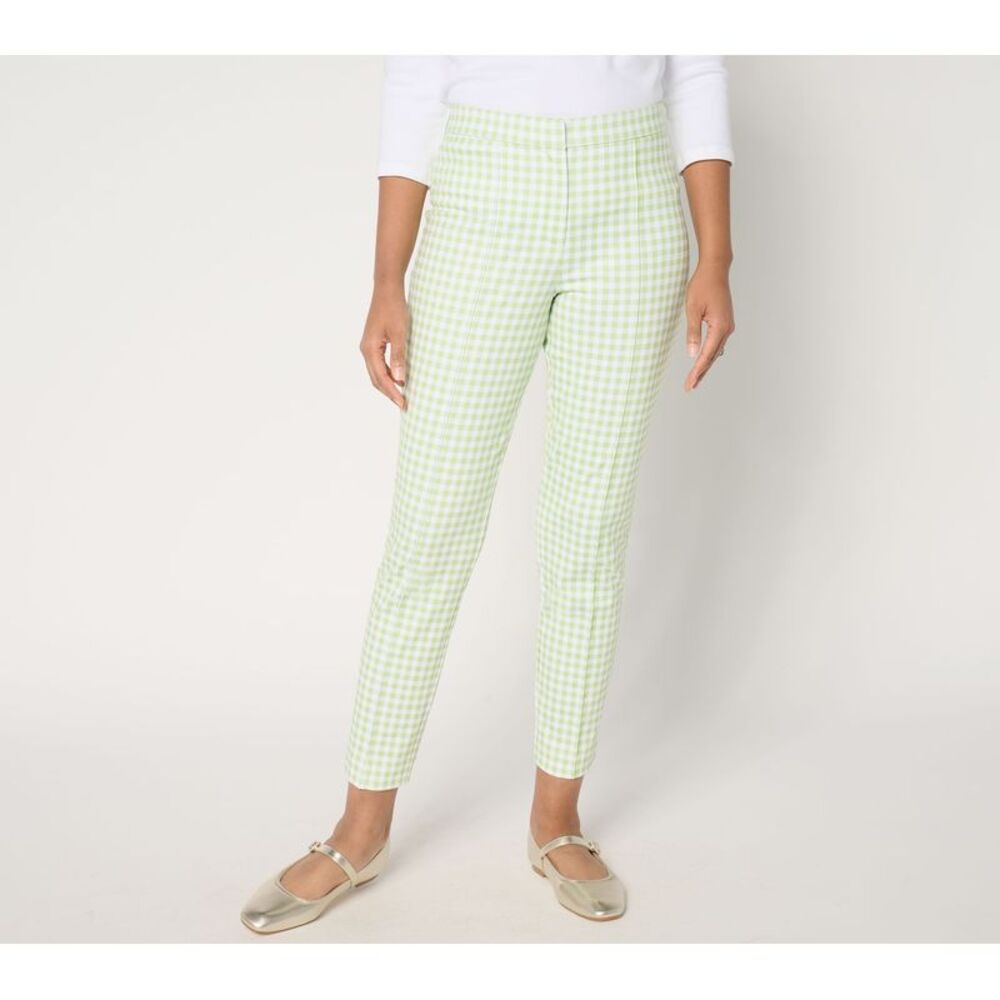 Susan Graver Women's Pants Sz M Printed Ponte Slim Leg Trousers Green A680531